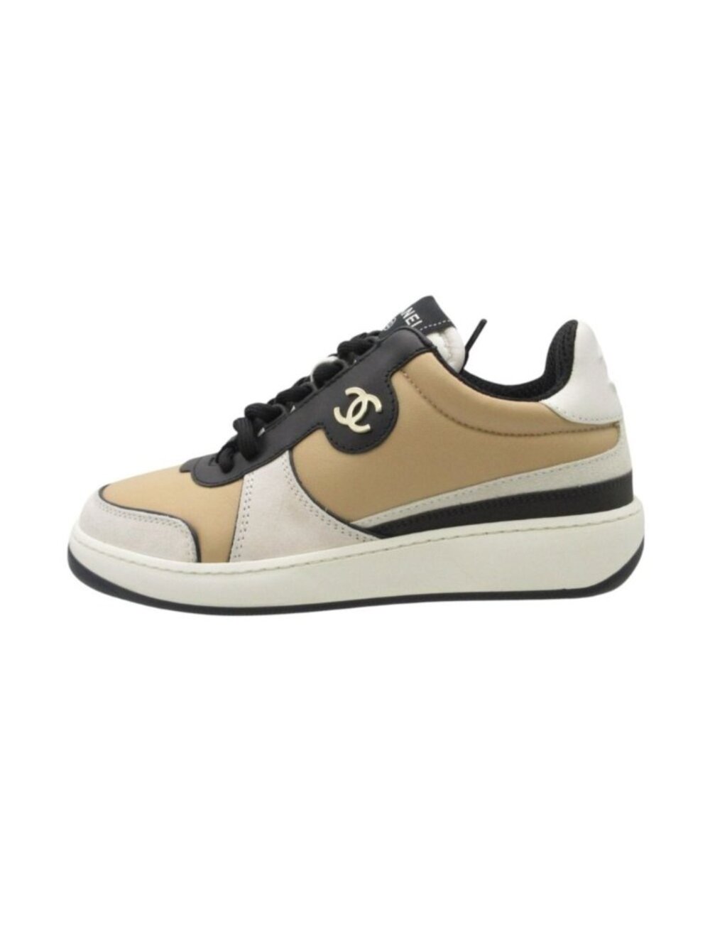 Chanel Sneakers Leather Shoes CC Logo Beige